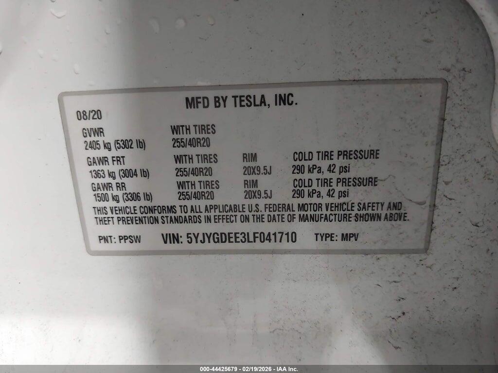 5YJYGDEE3LF041710 2020 TESLA MODEL Y photo no. 9