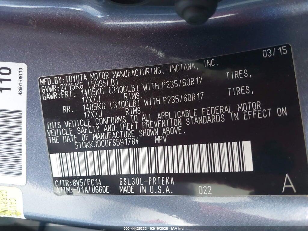 5TDKK3DC0FS591784 2015 TOYOTA SIENNA photo no. 9