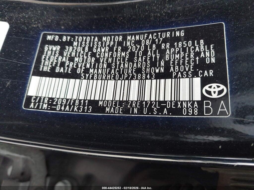 5YFBURHE0JP738843 2018 TOYOTA COROLLA photo no. 9