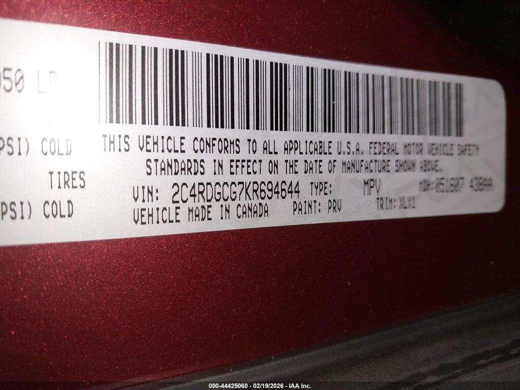 2C4RDGCG7KR694644 2019 DODGE GRAND CARAVAN photo no. 9