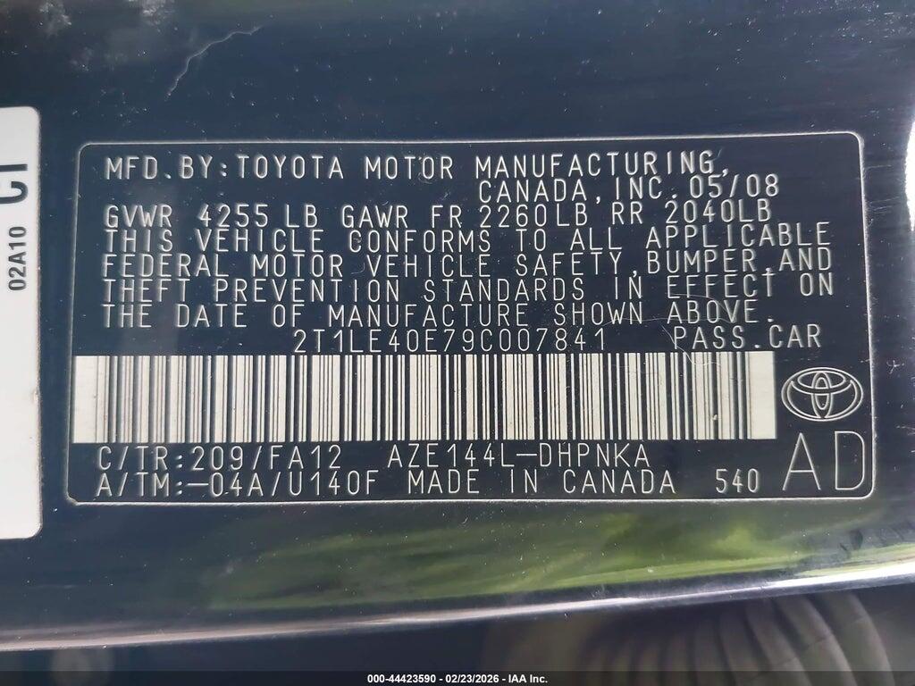 2T1LE40E79C007841 2009 TOYOTA MATRIX photo no. 9