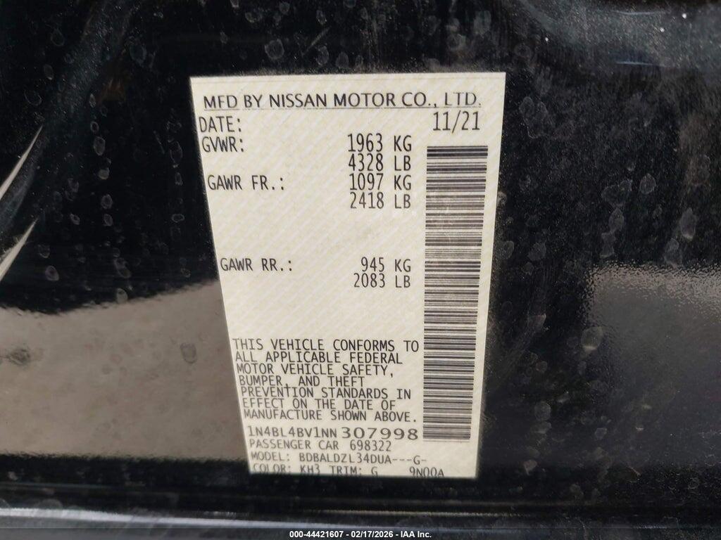 1N4BL4BV1NN307998 2022 NISSAN ALTIMA photo no. 9
