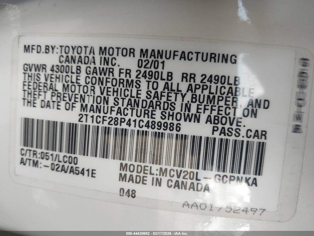 2T1CF28P41C489986 2001 TOYOTA CAMRY SOLARA photo no. 9