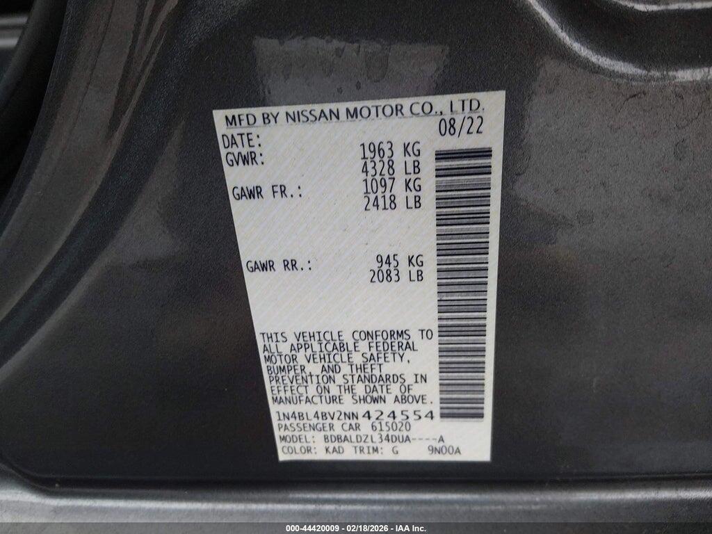 1N4BL4BV2NN424554 2022 NISSAN ALTIMA photo no. 9