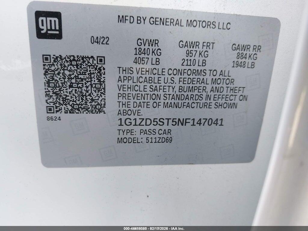 1G1ZD5ST5NF147041 2022 CHEVROLET MALIBU photo no. 9