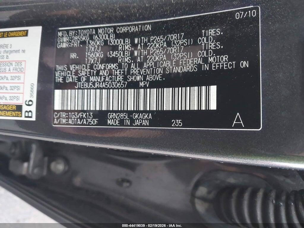 JTEBU5JR4A5030657 2010 TOYOTA 4RUNNER photo no. 9
