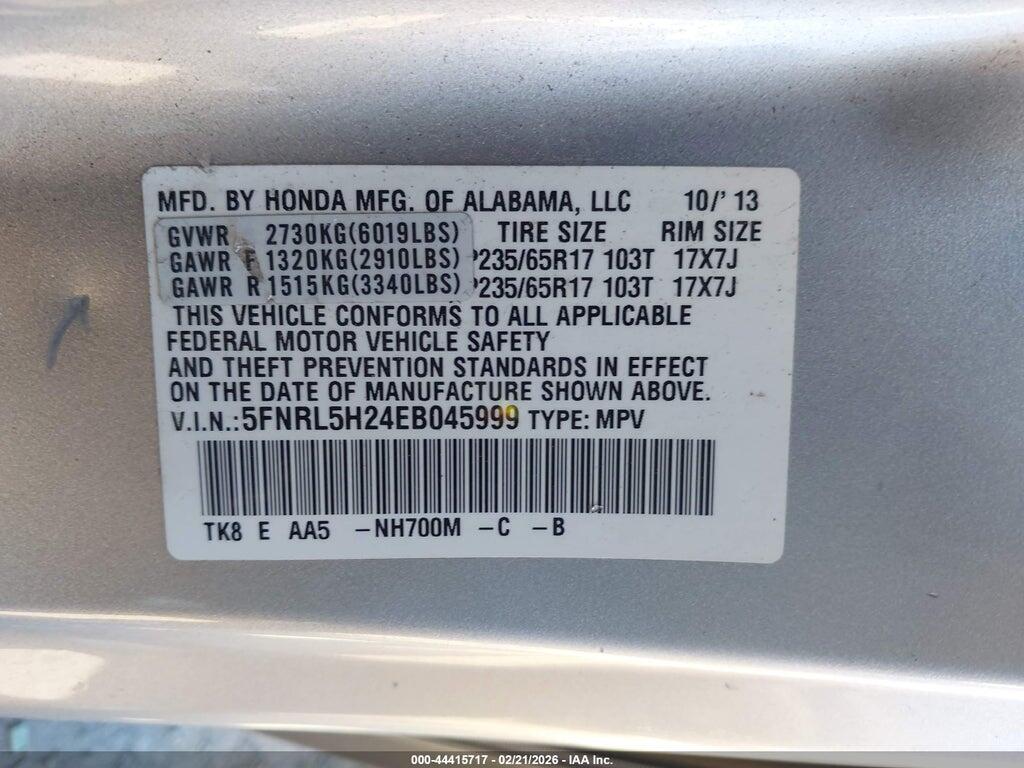 5FNRL5H24EB045999 2014 HONDA ODYSSEY photo no. 9