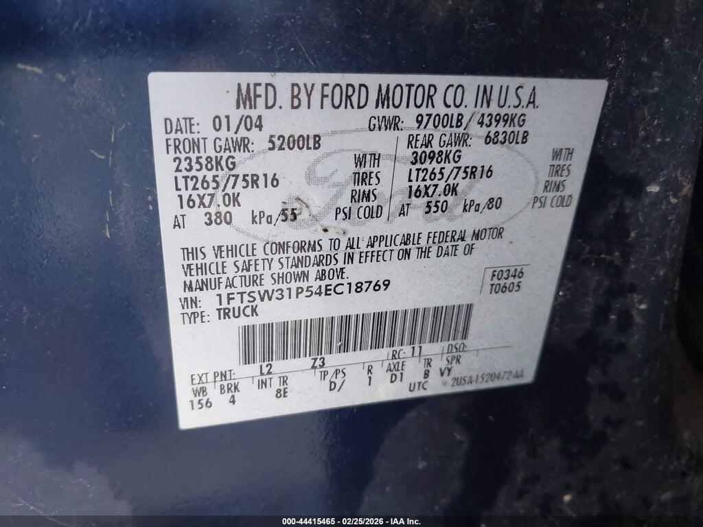 1FTSW31P54EC18769 2004 FORD F-350 photo no. 9