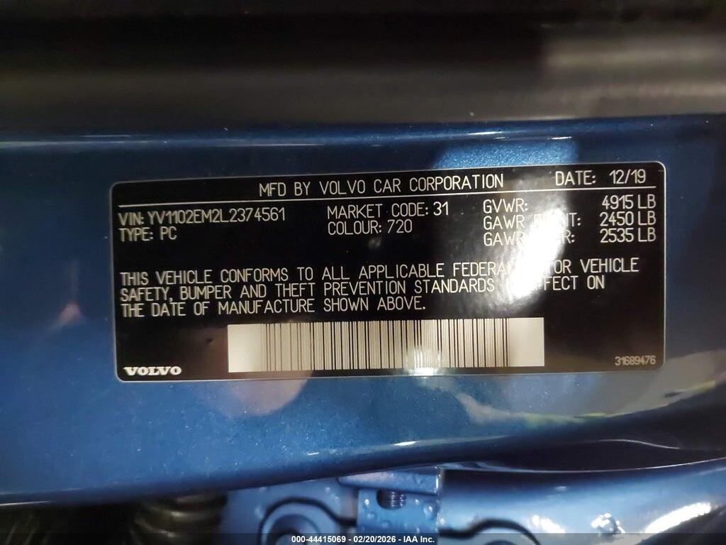 YV1102EM2L2374561 2020 VOLVO V60 photo no. 9