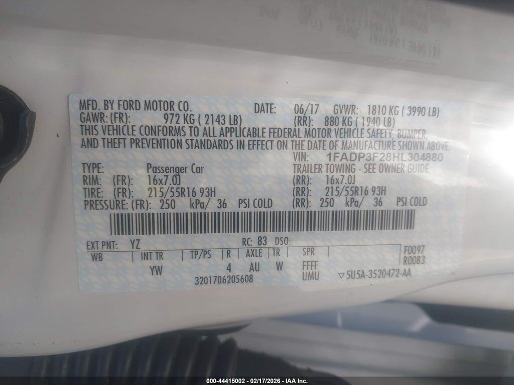1FADP3F28HL304880 2017 FORD FOCUS photo no. 9