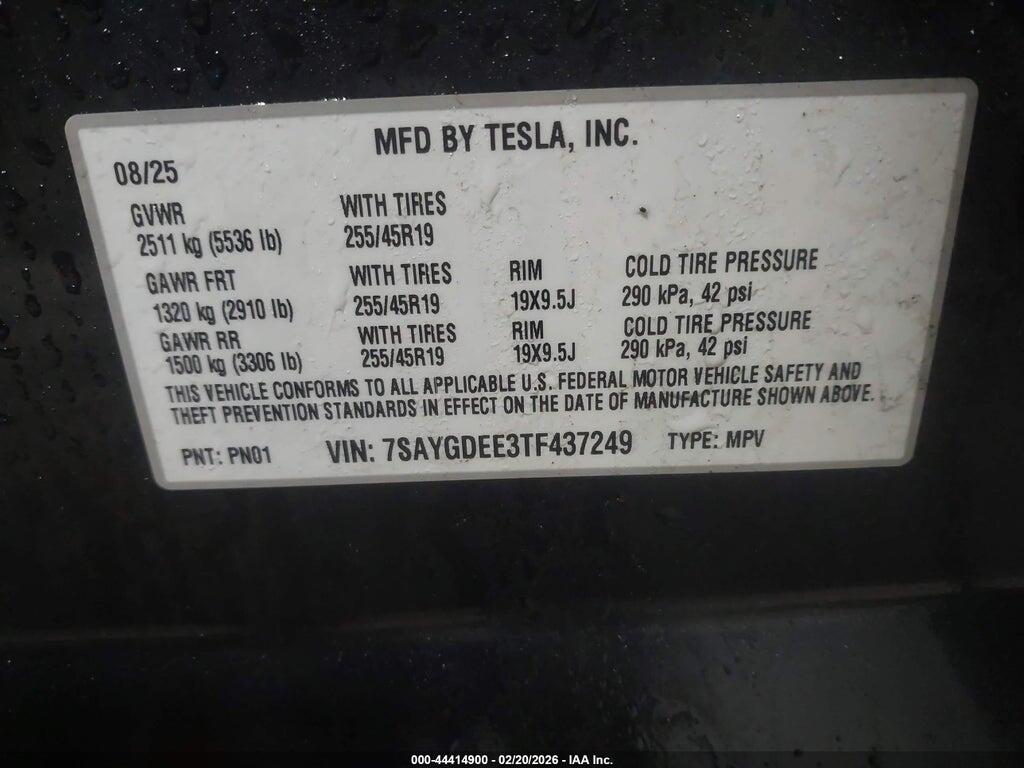 7SAYGDEE3TF437249 2026 TESLA MODEL Y photo no. 9