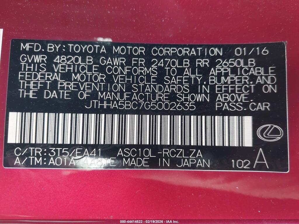 JTHHA5BC7G5002635 2016 LEXUS RC 200T photo no. 9