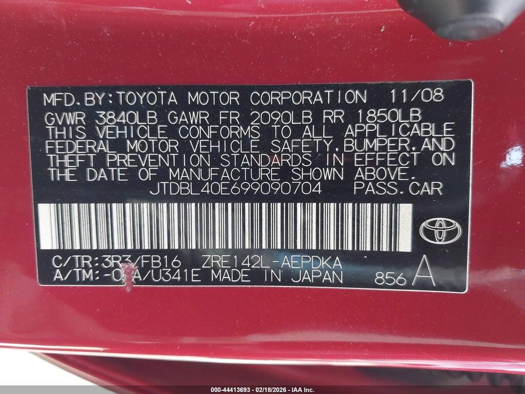 JTDBL40E699090704 2009 TOYOTA COROLLA photo no. 9