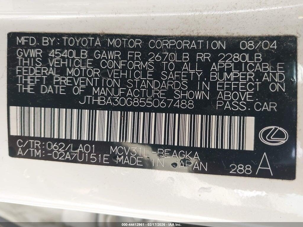 JTHBA30G855067488 2005 LEXUS ES 330 photo no. 9