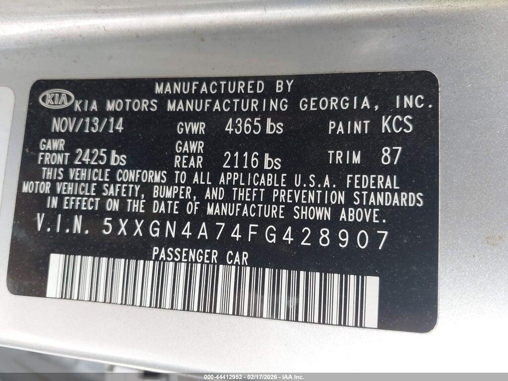 5XXGN4A74FG428907 2015 KIA OPTIMA photo no. 9