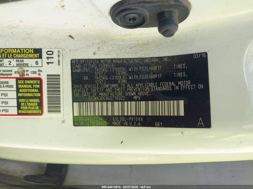 5TDKK3DC8GS716922 2016 TOYOTA SIENNA photo no. 9