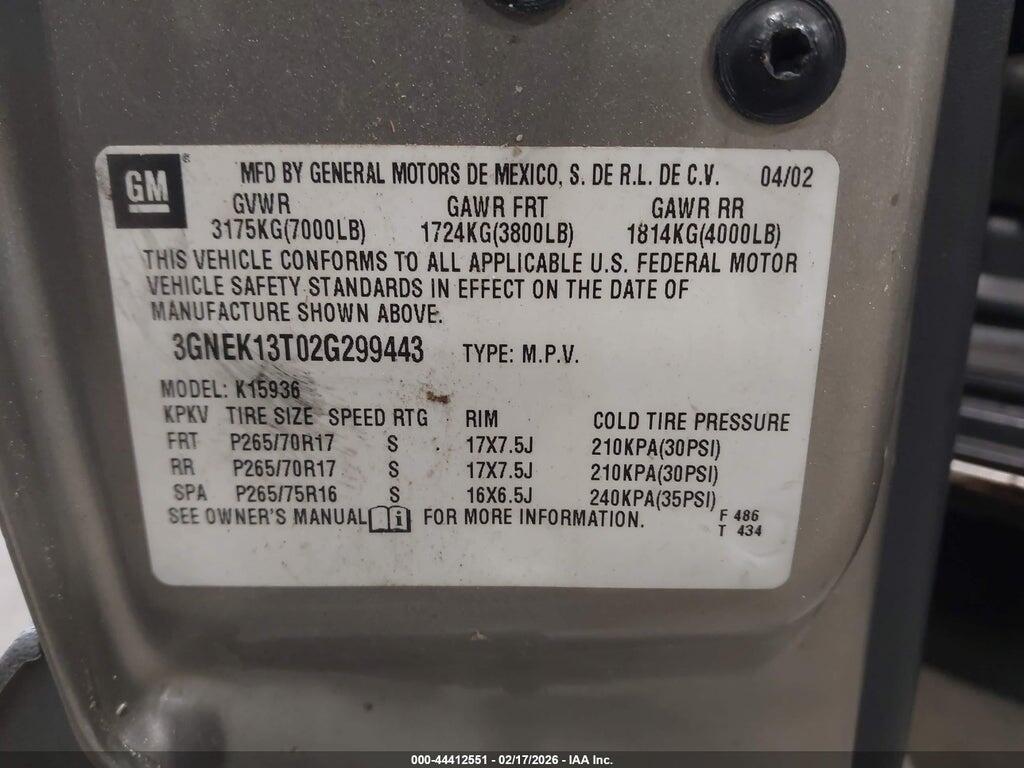 3GNEK13T02G299443 2002 CHEVROLET AVALANCHE 1500 photo no. 9