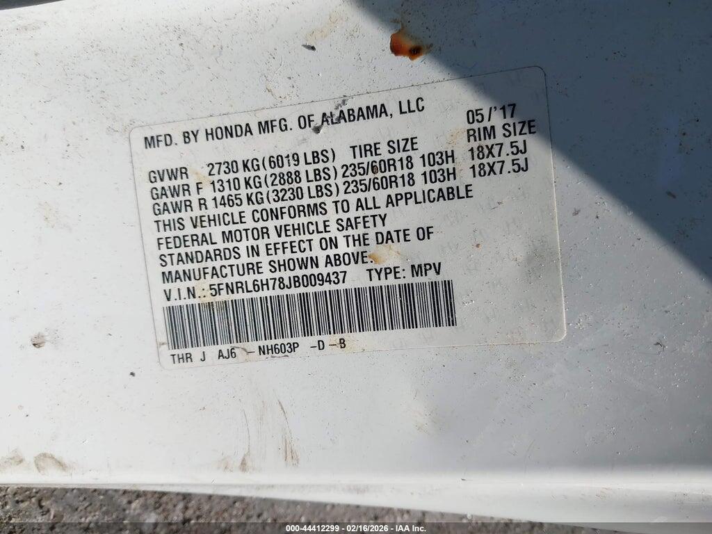 5FNRL6H78JB009437 2018 HONDA ODYSSEY photo no. 9