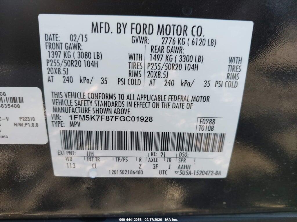 1FM5K7F87FGC01928 2015 FORD EXPLORER photo no. 9