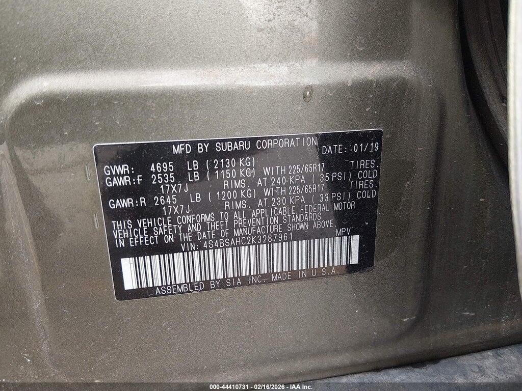 4S4BSAHC2K3287961 2019 SUBARU OUTBACK photo no. 9