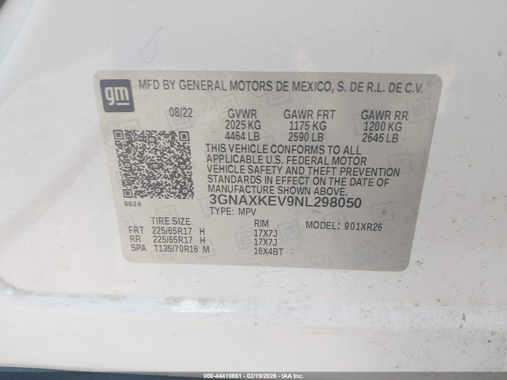3GNAXKEV9NL298050 2022 CHEVROLET EQUINOX photo no. 9