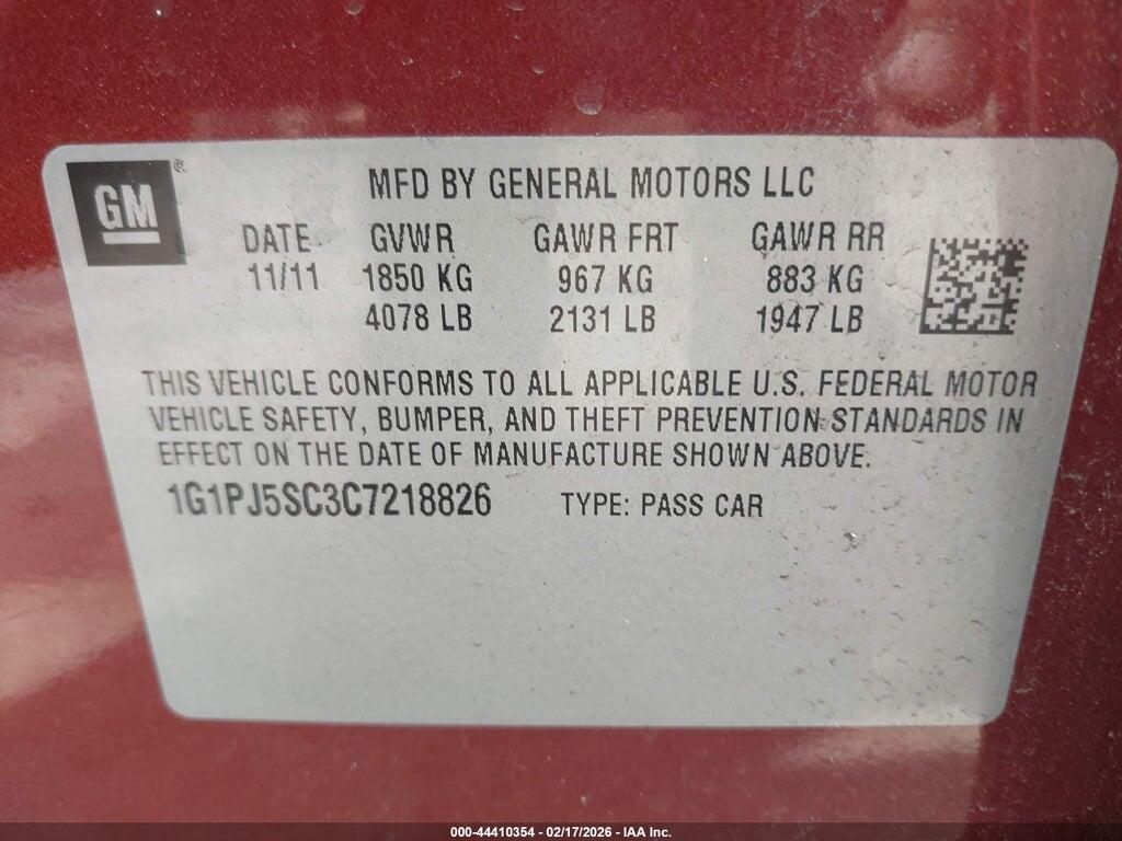 1G1PJ5SC3C7218826 2012 CHEVROLET CRUZE photo no. 9