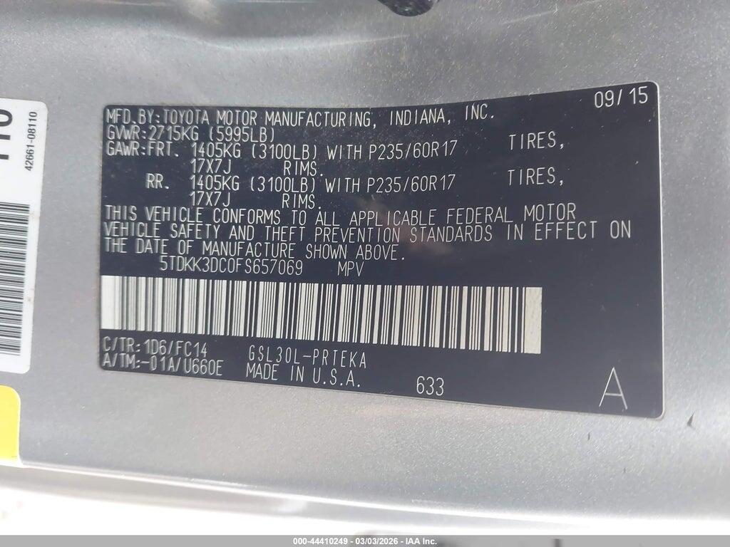 5TDKK3DC0FS657069 2015 TOYOTA SIENNA photo no. 9