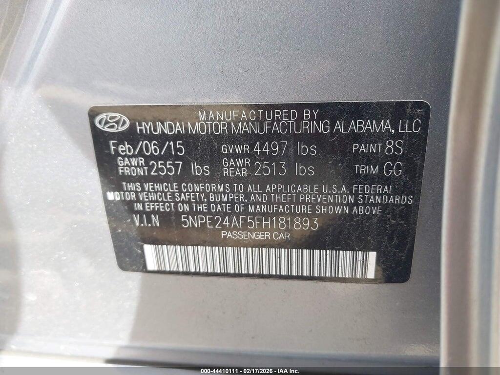 5NPE24AF5FH181893 2015 HYUNDAI SONATA photo no. 9