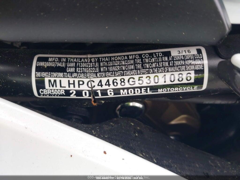 MLHPC4468G5301086 2016 HONDA CBR500 photo no. 10