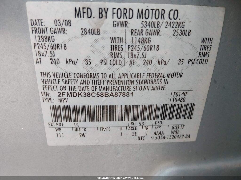 2FMDK38C58BA87881 2008 FORD EDGE photo no. 9