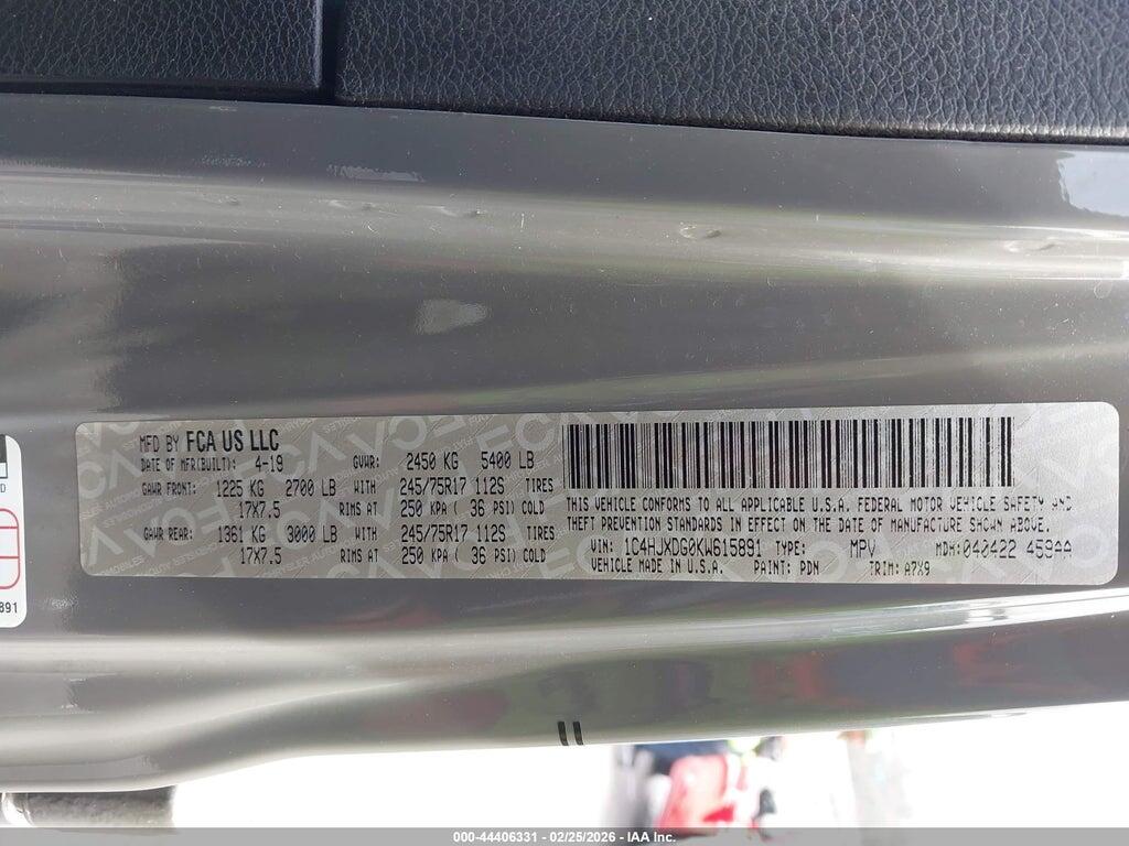 1C4HJXDG0KW615891 2019 JEEP WRANGLER UNLIMITED photo no. 9