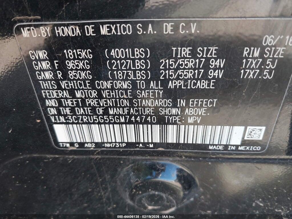 3CZRU5G55GM744740 2016 HONDA HR-V photo no. 9