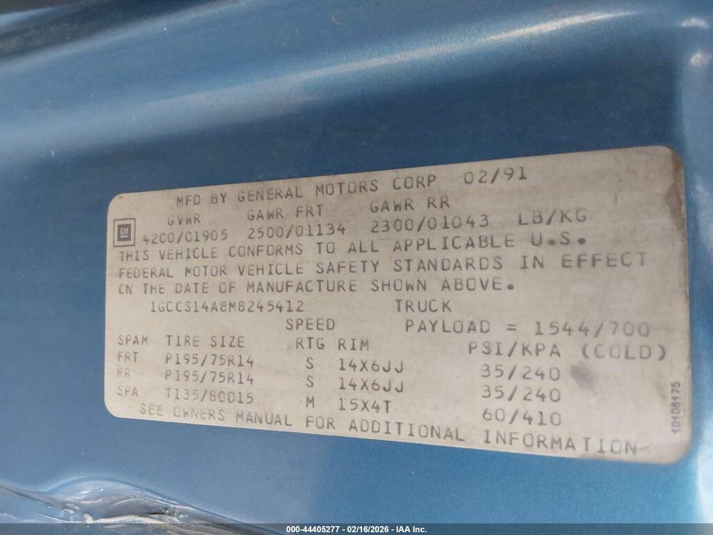 1GCCS14A8M8245412 1991 CHEVROLET S TRUCK photo no. 9