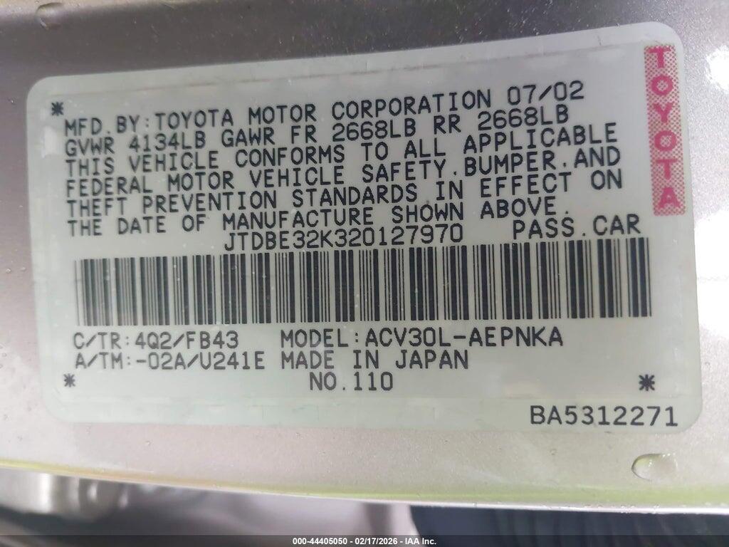 JTDBE32K320127970 2002 TOYOTA CAMRY photo no. 9