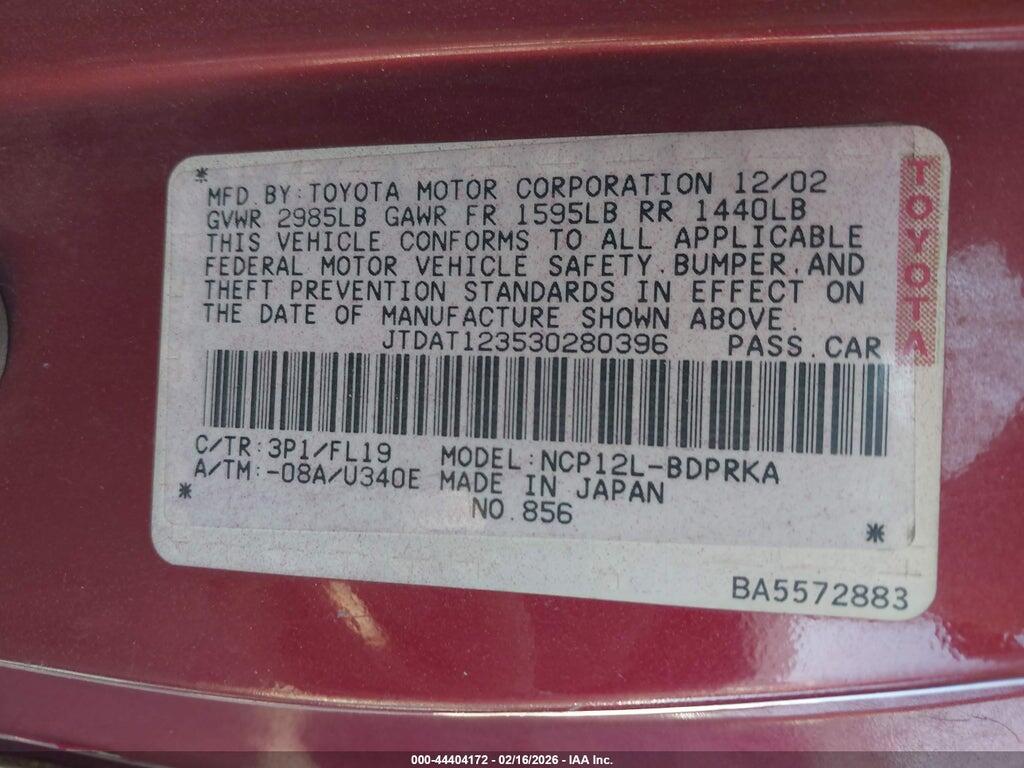 JTDAT123530280396 2003 TOYOTA ECHO photo no. 9