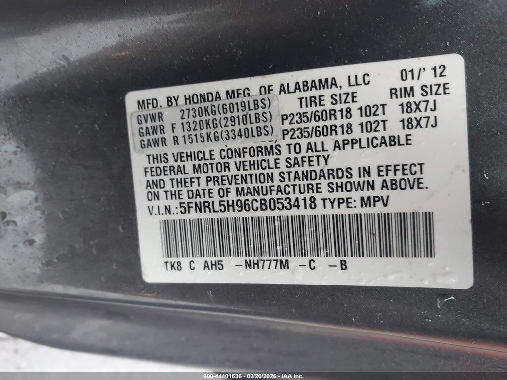 5FNRL5H96CB053418 2012 HONDA ODYSSEY photo no. 9