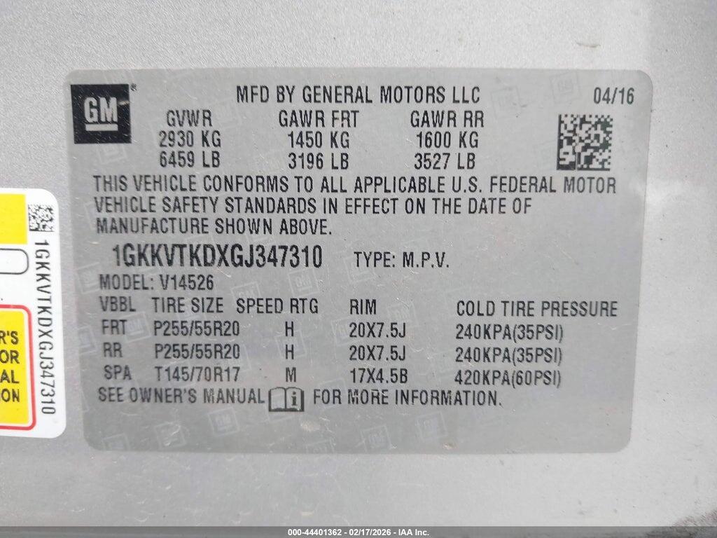 1GKKVTKDXGJ347310 2016 GMC ACADIA photo no. 9