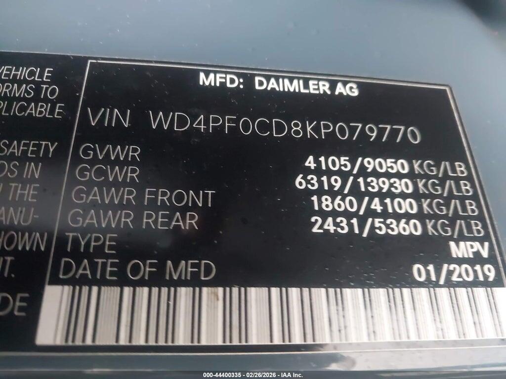 WD4PF0CD8KP079770 2019 MERCEDES-BENZ SPRINTER 2500 photo no. 9