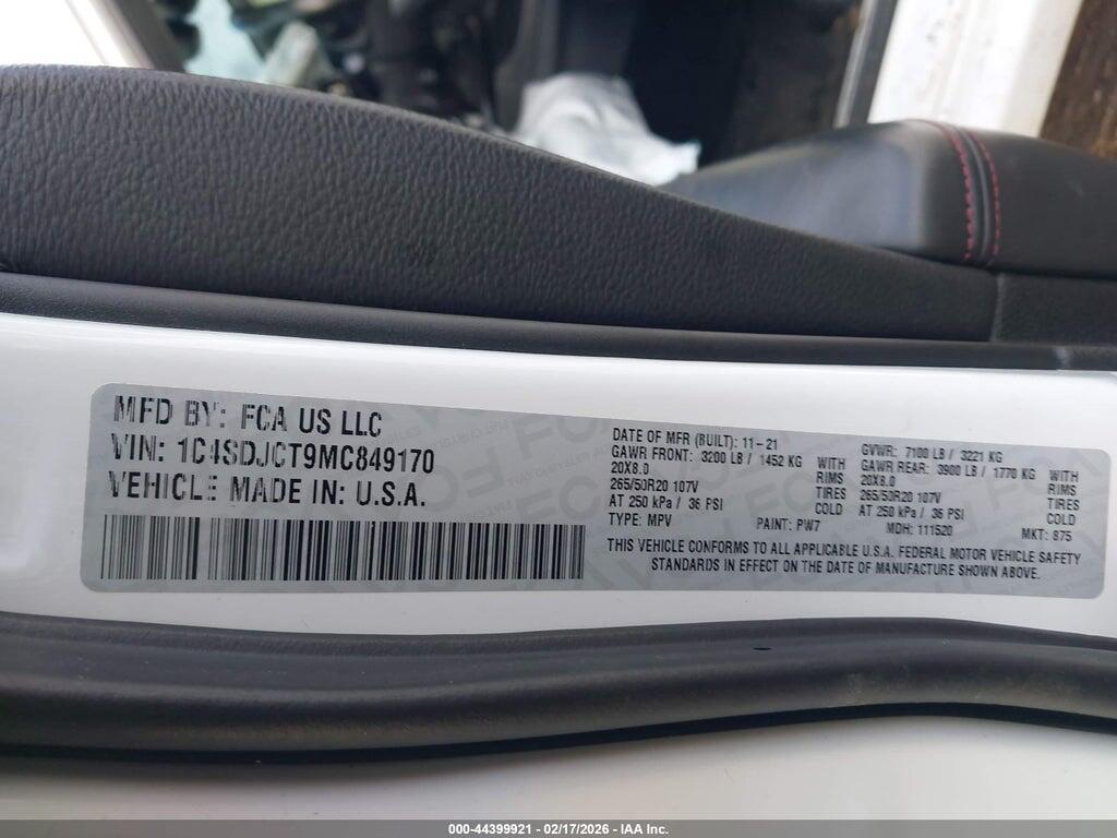 1C4SDJCT9MC849170 2021 DODGE DURANGO photo no. 9