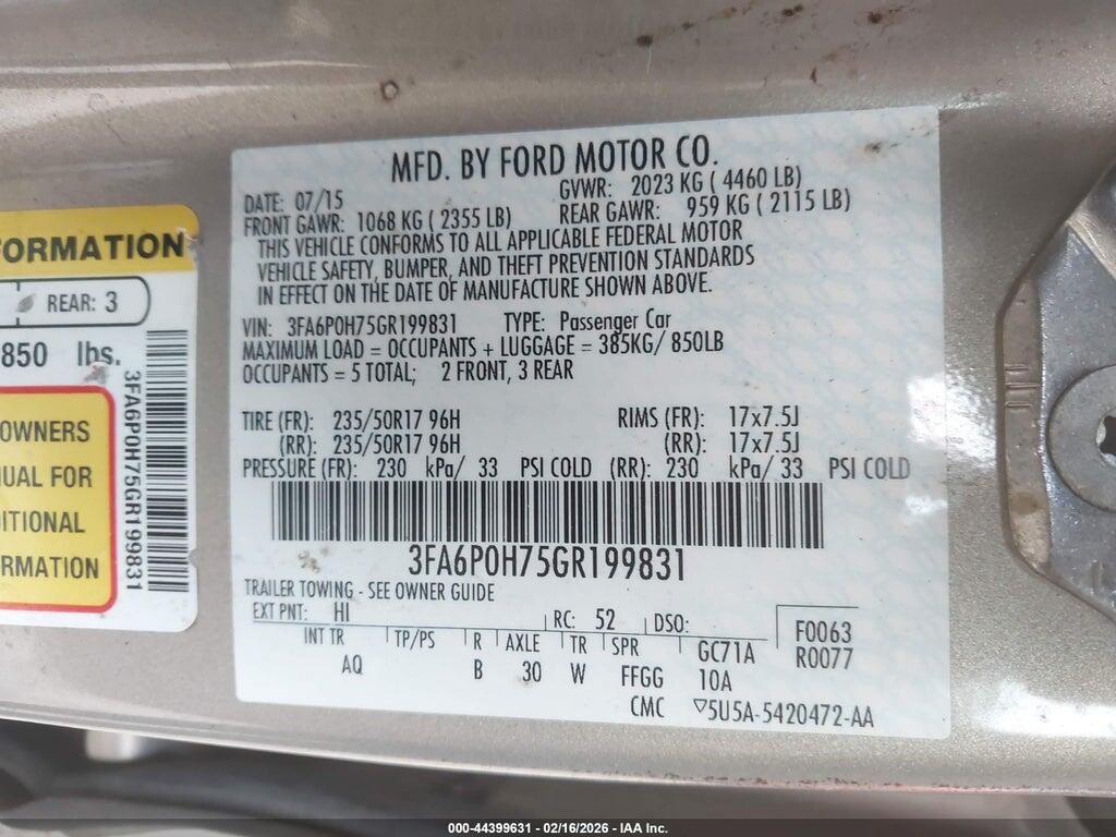 3FA6P0H75GR199831 2016 FORD FUSION photo no. 9
