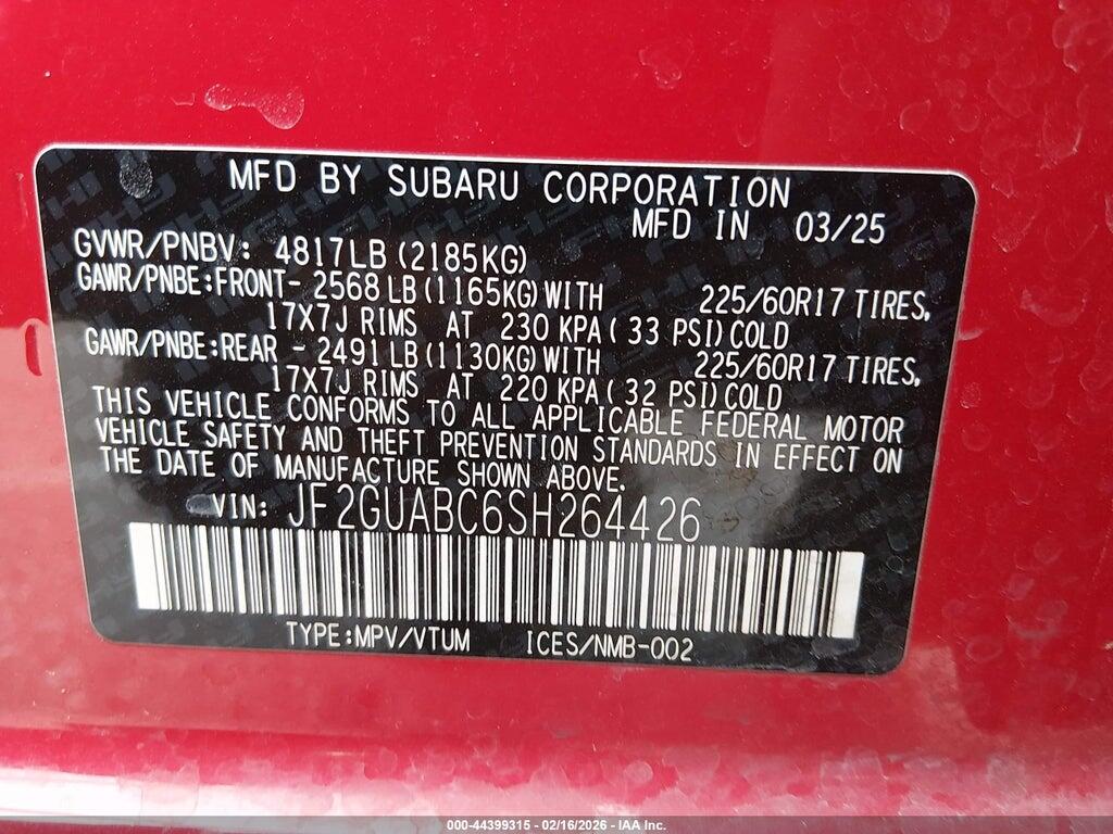 JF2GUABC6SH264426 2025 SUBARU CROSSTREK photo no. 9