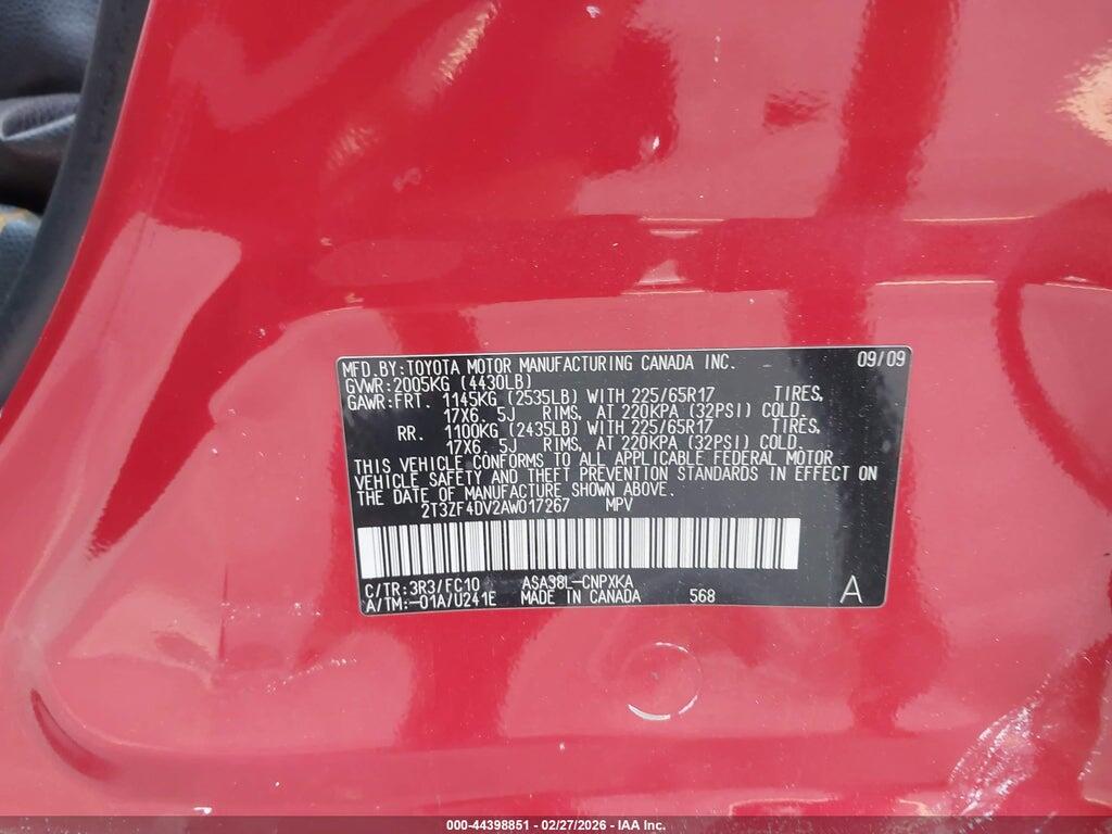 2T3ZF4DV2AW017267 2010 TOYOTA RAV4 photo no. 9