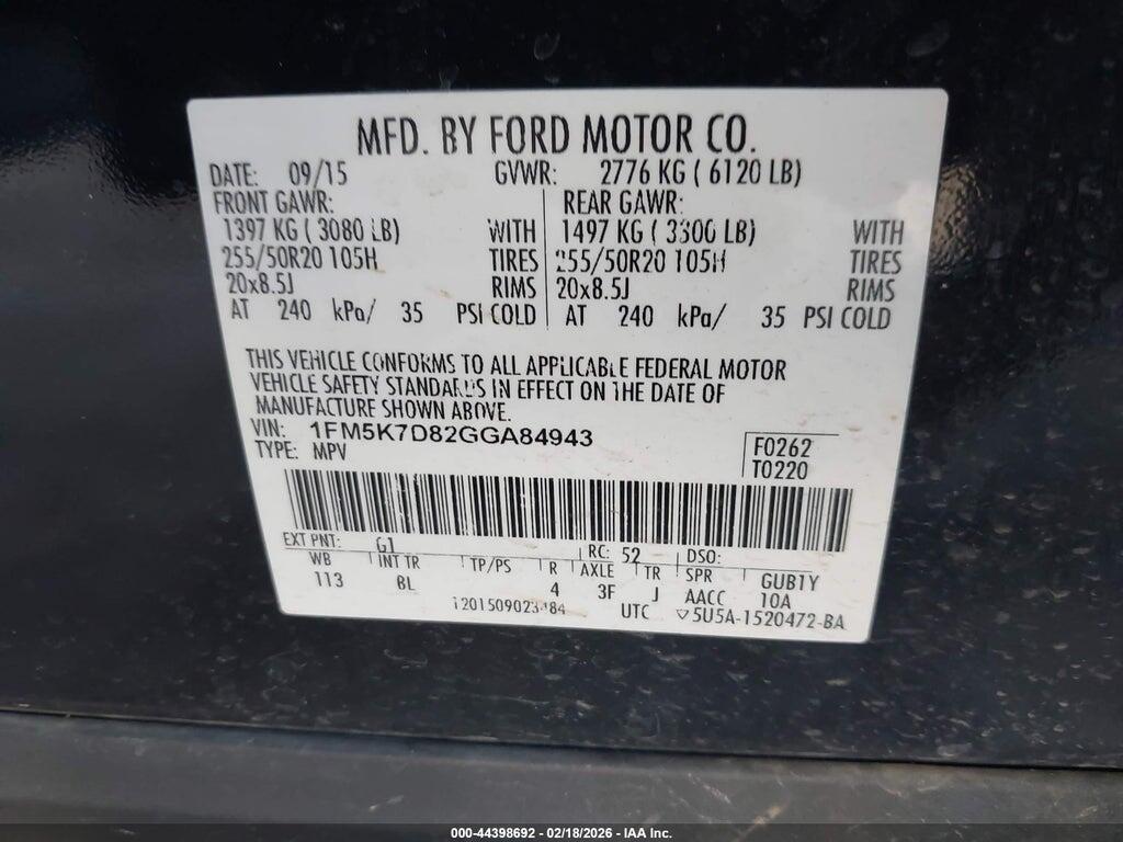 1FM5K7D82GGA84943 2016 FORD EXPLORER photo no. 9