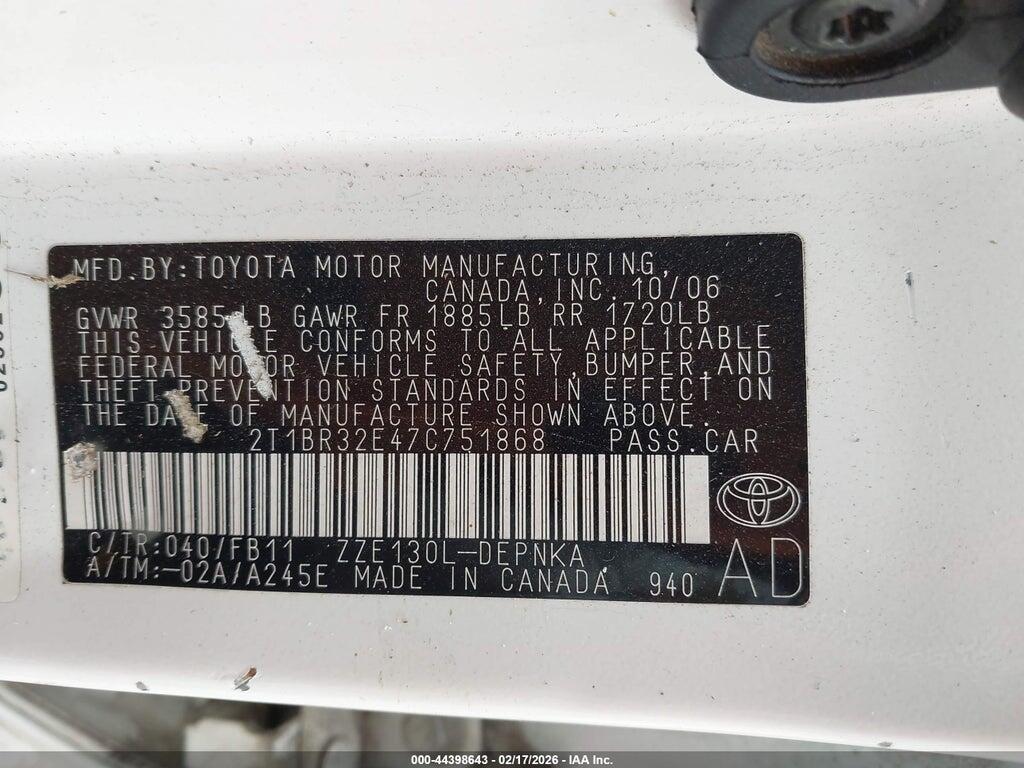 2T1BR32E47C751868 2007 TOYOTA COROLLA photo no. 9