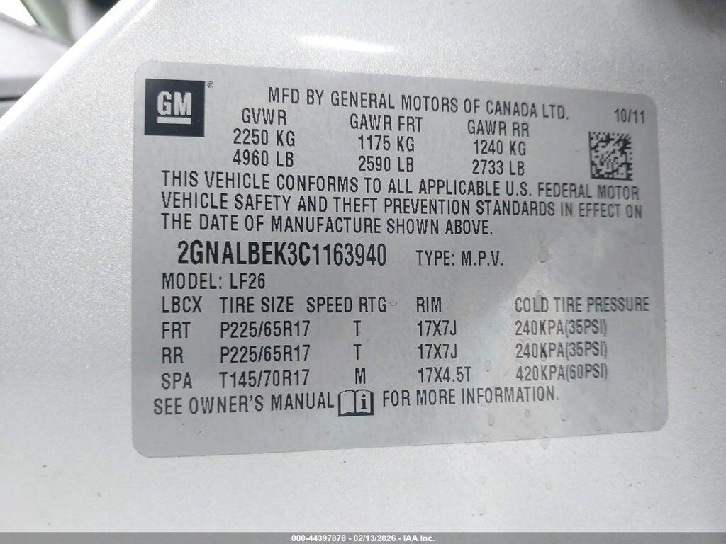 2GNALBEK3C1163940 2012 CHEVROLET EQUINOX photo no. 9
