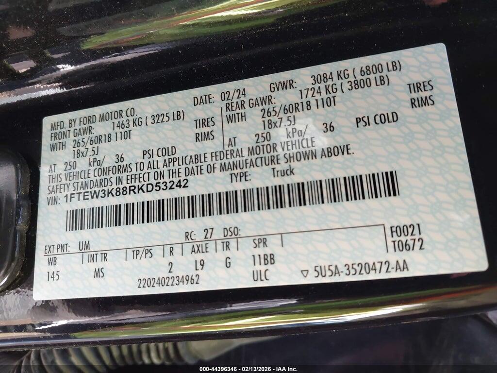 1FTEW3K88RKD53242 2024 FORD F-150 photo no. 9