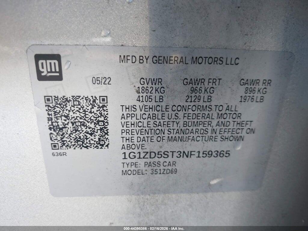 1G1ZD5ST3NF159365 2022 CHEVROLET MALIBU photo no. 9