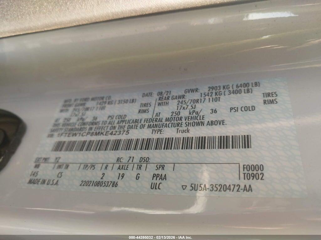 1FTEW1CP8MKE42375 2021 FORD F-150 photo no. 9