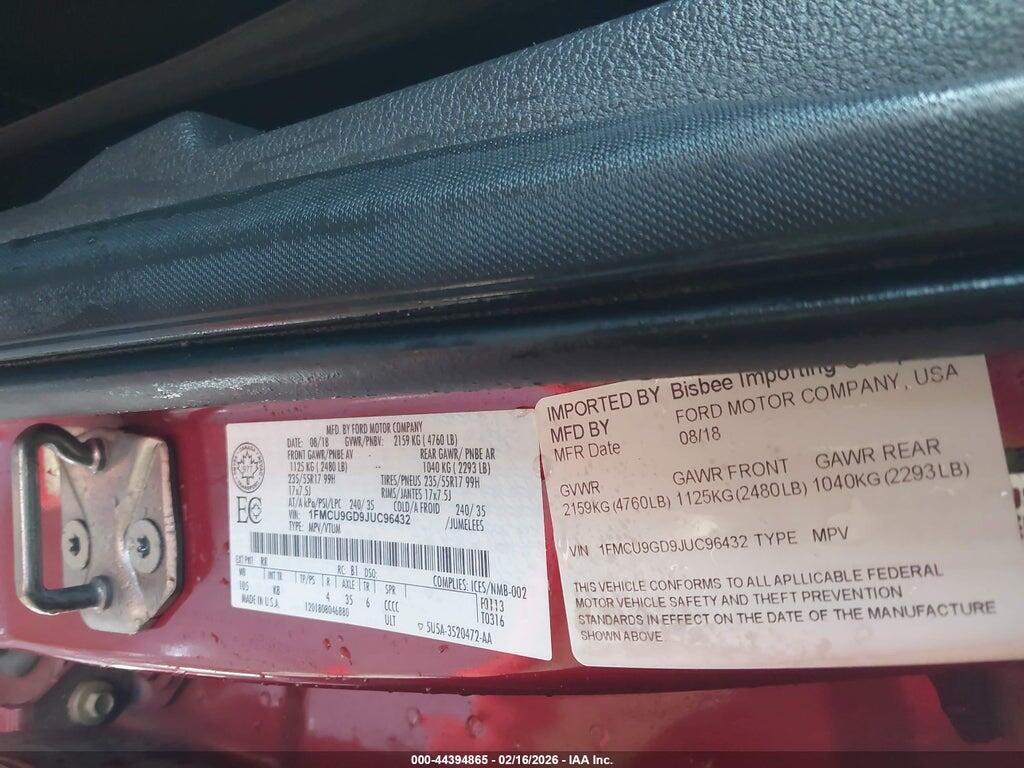 1FMCU9GD9JUC96432 2018 FORD ESCAPE photo no. 9