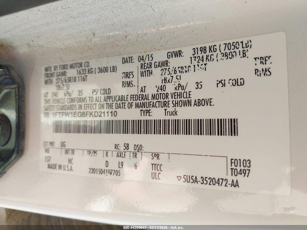 1FTFW1EG8FKD21110 2015 FORD F-150 photo no. 9